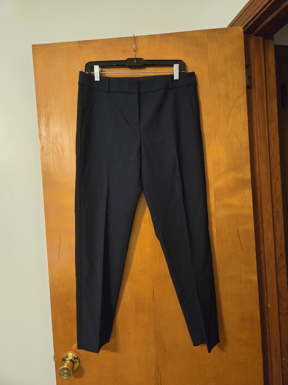 Kate Spade Wool Blend Pleated Pants Navy Blue Black Tuxedo Stripe 8